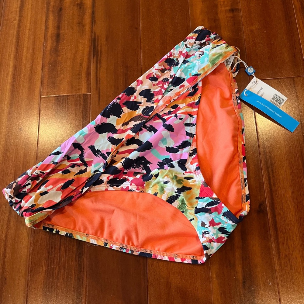 Bleu Rod Beattie‎ Bikini Bottom Orange Multi Abstract Print Hipster Swim New 14